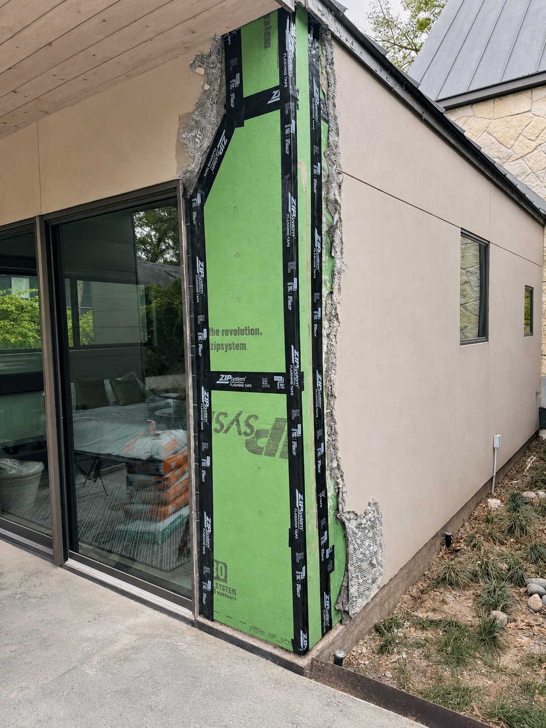During stucco repair